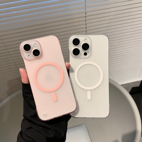 指紋防止 MagSafe対応 iPhone15/15plusケース  フチなし 淡色 iPhone14/13/12proカバー 高品質 耐久性丈夫 [M3929]