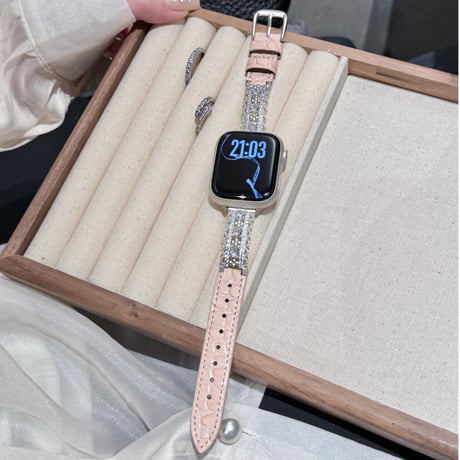 ダイヤとレザー  AppleWatchバンド レーストリムデザイン AppleWatchベルト Series 11/10/9/8 SE3/2  Ultra3/2/1 高級感高品質[M6490]