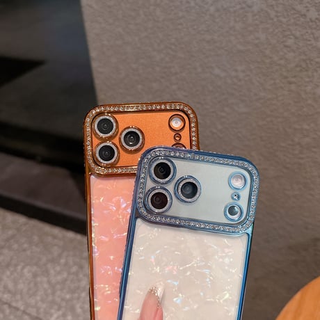 ジュエリーライン iPhone17Pro/17ケース シェル柄 iPhone16/15ProMax/14ケース ラグジュアリー感 キラキラ感 レンズ保護[M6252]