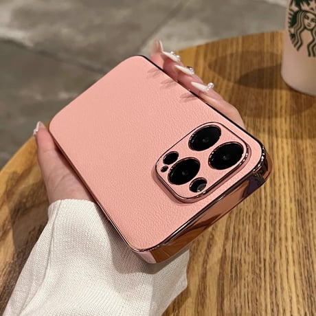 レザー iPhone15/15proケース メッキサイド iPhone14/13proカバー 高級感 指紋防止 シンプル  ビジネス風[M3524]