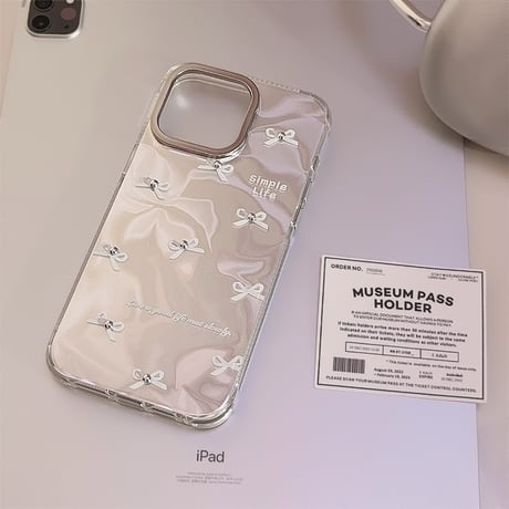 リボン柄 iPhone15pro/15ケース キラキラ アイフォン14ProMax/13pro/12ケース かわいい 女子力アップ[M4514]