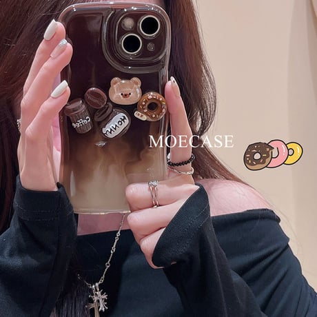 コーヒークマちゃん iPhone14/13/12ケース AirpodsPro2ケース  かわいい ストラップ付き 透明感褐色 使いやすい [M2401]