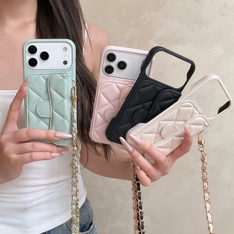 カード入れ付き iPhone17/17Proケース キルティングレザー ショルダー