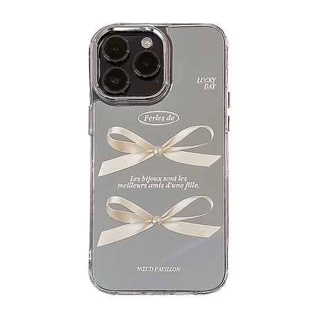 鏡 リボン柄 iphone15/14proケース  キラキラ  iphone13/12/11カバー  可愛い  便利 頑丈[M3823]