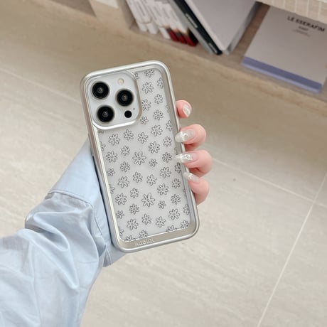 メッキクリアiPhoneケース 花柄 iPhone15/15pro/14/13/12カバー 黄ばまない 高品質 指紋防止[M4360]