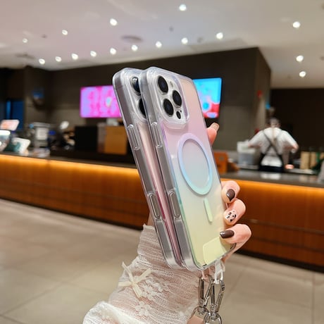ショルダーストラップ付 iPhone16pro/16promaxケース Magsafe対応 グラデーションカラー iPhone15Pro/14/13カバー クリア [M4947]