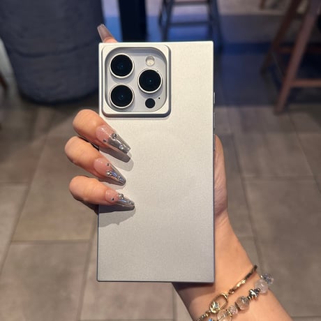 スクエア iPhone16promax/16ケース シルバー iPhone15plus/14pro/13カバー シンプル風 クール オシャレ[M5479]