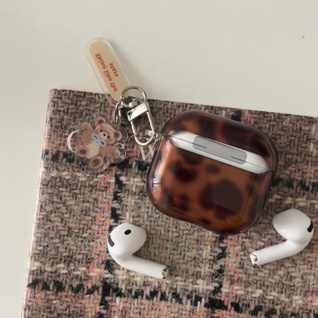 琥珀色 Airpods 4ケース ヒョウ柄 Airpods3/2カバー Airpodspro2/pro リング/熊キーチェーン 秋冬に人気[M4809]