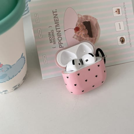 ハート柄 Airpods 4ケース リボンキーホルダーとリング付 Airpods3/Pro2ケース airpodsproカバー 可愛い 女子力高い[M5093]