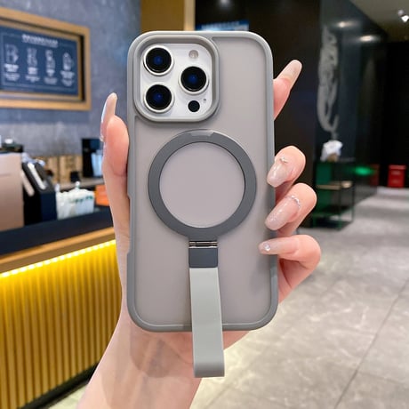 iPhone17Pro/17ProMaxケース Magsafe充電リングスタンド付 iPhone16Pro/15Plus/14カバー 指紋防止 高品質 落下防止ベルト [M5539]