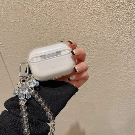 大人可愛い Airpods4ケース ジュエリー/ダイヤ鏡デコ Airpods3/Pro2ケース airpodspro2カバー  熊ちゃんストラップ付 女子力高い[M5202]