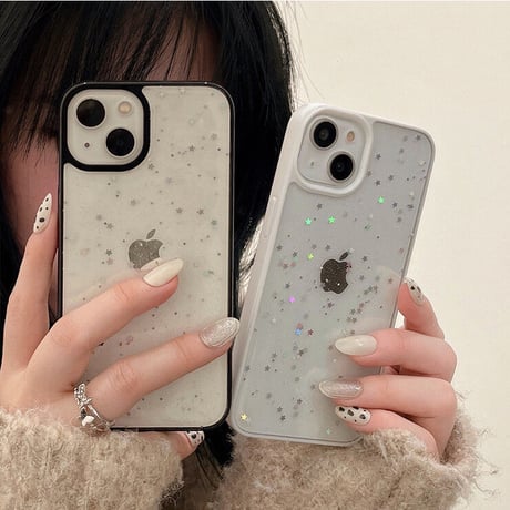 星ラメ入り iPhone14/15プロケース クリア可愛いiphone13/12mini/11proケース シンプル 使いやすい キラキラ[M2231]