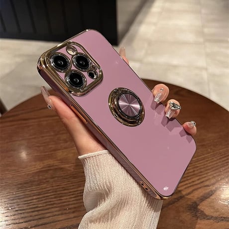 リング付 iPhone15/15plus/15proケース メッキ スタンド機能 iPhone14/13/12proカバー 光沢感 耐久性[M3558]
