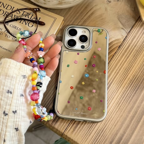 春夏向け iPhone16Pro/16ケース 鏡付  iPhone15Pro/14/13proカバー 多彩ストラップ 可愛い 丈夫 メイク直しに便利[M5182]