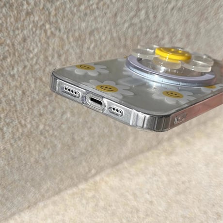 笑顔の花 iPhone15/15proケース MagSafeグリップ iPhone14/13pro/12クリアケース かわいい きれい ギフトにおすすめ[M3997]