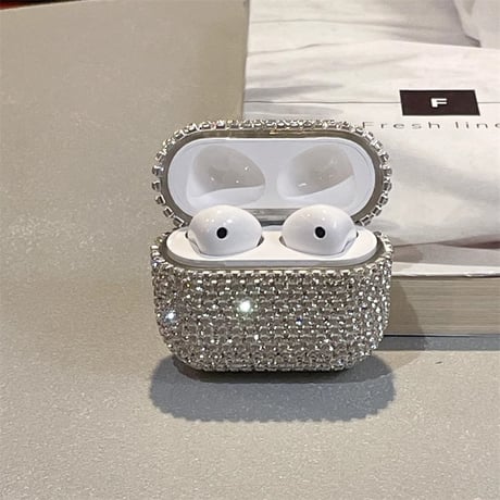 高級感 Airpods4ケース キラキラダイヤ AirpodsPro2ケース airpods3/2ケース シルバー エレガント 高品質 頑丈 シルバー[M5467]
