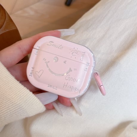 にこちゃん Airpods Pro3ケース シェル柄 Airpods 4/3カバーケース AirpodsPro2/1  ピンクカラー リング付き [M6216]
