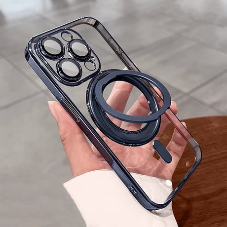 Magsafeリングスタンド一体 iPhone16Pro/16ProMaxケース 高品質高機能 iPhone15Pro/14/13ケース 飽きないデザイン メッキ レンズ保護 [M4773]