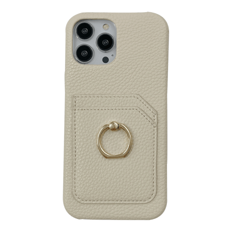 カード入れ2個 アイフォン14pro/14plusカバー リング付き iPhone13mini/12/11proケース レザー製 ハードケース  シンプル 実用 [M2545]