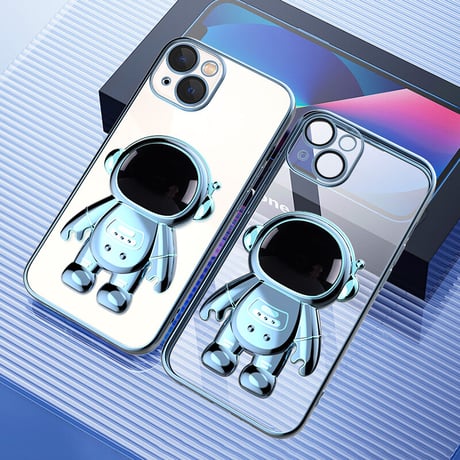 宇宙飛行士スタンド iphone14plus/14promaxケース  メッキ クリアアイフォン13/12/11proカバー カッコイイ 可愛い 実用[M2235]