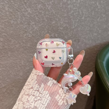 ピーチ/ハート柄 AirpodsPro3ケース  クリア Airpods4/3カバー pro2/Pro1ケース 可愛い 甘めコーデ[M6473]