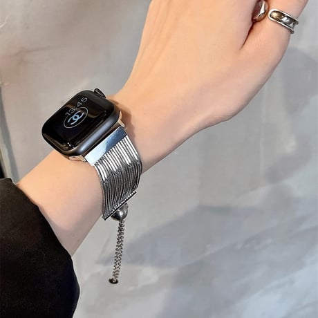 フリンジ AppleWatch10/9 バンド 高級感金属 Ultra series8 7 6 5 4  3 2 SE SE2 アップルウォッチベルト 大人ファッション おしゃれ[M5329]