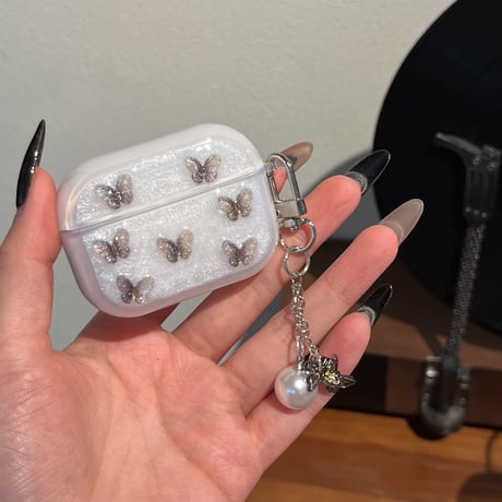 きれい Airpods4ケース 蝶々デコ AirpodsPro2ケース エアーポッズ3/2 キラキラ かわいい キーホルダー付[M5635]