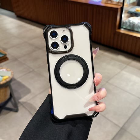 ロングストラップ付 iPhone16pro/16eケース リングスタンド付 iPhone15promax/14カバー 四角耐衝撃加工 [M5357]