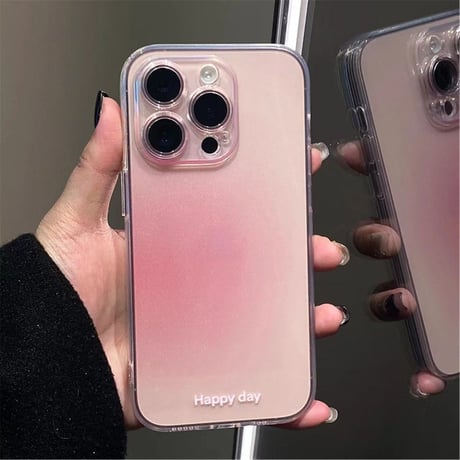 ピンク iphone14/15proケース 人気 グラデーション アイフォン12pro/13ケース  かわいい Happy day 軽量 シック[M3137]