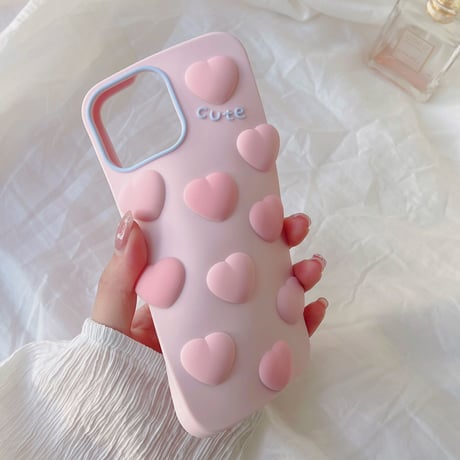 ピンク iphone14/13proケース 立体ハート iphone12/SE3/11カバー 可愛い プレゼントにおすすめ [M1932]