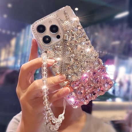 ダイヤデコ iPhone16Pro/16ケース フリンジ キラキラ iPhone15Pro/14Plusケース ストラップ付 豪華 存在感抜群 [M5445]