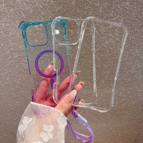 ストラップ付耐衝撃 iPhone16pro/16promaxケース Magsafe充電 iPhone15pro/14promax/13カバー 黄ばまない [M5509]
