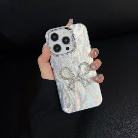 ジュエリーリボン iPhone15/15plusケース シェル風 キラキラiphone14/13/12proカバー 女子力アップ 可愛い[M3967]