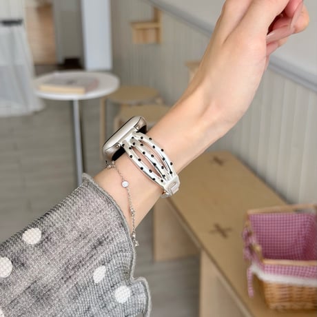 韓国っぽブレスレット風 AppleWatchバンド 水玉模様 メタルAppleWatchベルト Series11/10/9/8 SE3/2 Ultra 高品質  大人可愛い[M6358]