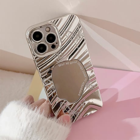 ミラー iPhone15/15Proケース シルバー 蝶柄 iPhoneSE2/14/13Pro/12ケース シック 波紋 ファッションセンスいい [M3805]