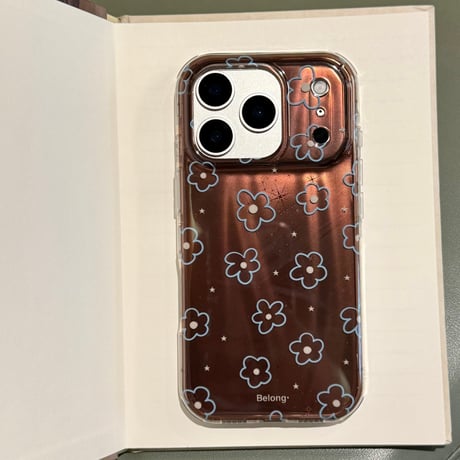 ブラウン 花柄 iPhone17Pro/17ケース 艶感 iPhone17ProMax/16Pro/15カバー  オシャレ 韓国っぽ[M6082]