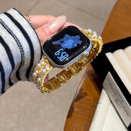 パールブレスレット  AppleWatchバンド メタル AppleWatchベルト Series 11/10/9/8 SE3/2  Ultra3/2/1 高級感高品質 上品[M6394]
