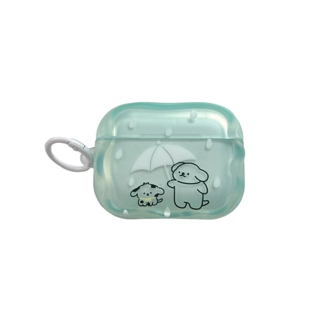傘をさす犬ちゃん AirpodsPro3ケース うねうね Airpods4/3カバー AirpodsPro第2/1世代 淡色系 ギフトにおすすめ[M6509]