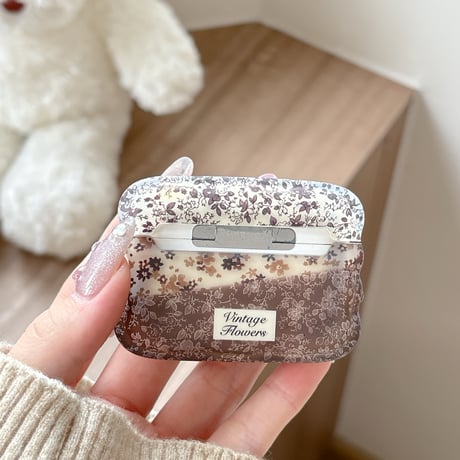 韓国っぽ 草花柄 AirPodsPro3ケース 上品 うねうねライン Airpods4/3ケース  AirpodsPro2/Pro1カバー  リング付 可愛い[M5958]