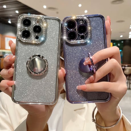 ジュエリー リング付きアイフォン14プロカバー ラメ入りシール付 iphone13pro/12/11proケース キラキラ オシャレ 実用 ガールズに超人気 [M2577]