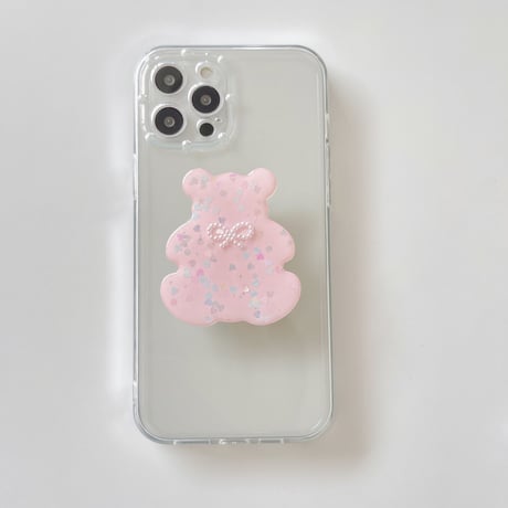グリッタークマちゃん スマホグリップ 可愛いデコポップソケット タンド機能付き おしゃれスマホソケット おしゃれ 綺麗M646