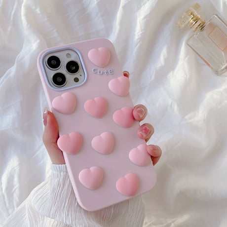 ピンク iphone14/13proケース 立体ハート iphone12/SE3/11カバー 可愛い プレゼントにおすすめ [M1932]