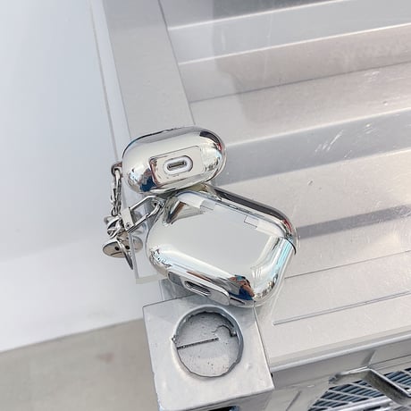【Airpods 4】笑顔 airpodspro2/3ケース 銀色艶あり airpodsプロカバー  チェーン付  かわいい 頑張  ファッション M878
