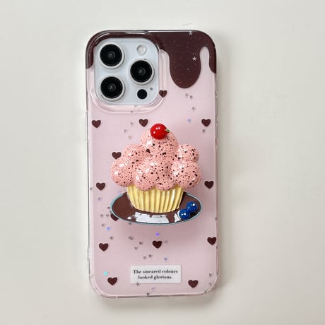 韓国風 iPhone16pro/16ケース ハート柄 ケーキグリップ iphone15pro/14/13proカバー 可愛い  夏人気品[M5402]