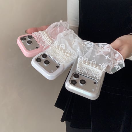 ウェディングドレス iPhone17Pro/17ケース パール レザー製 iPhone16Pro/15/14/13proカバー 可愛い 存在感抜群 オシャレ[M5875]