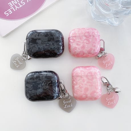 シェル柄 Airpods 4ケース ピンク/ブラック Airpods3/Pro2ケース airpodsproカバー 可愛いキーチェーン付 女子力高い [M5147]
