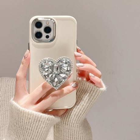 ハートダイヤモンドgrip iPhone15/14proケース おしゃれ アイフォン13/12/11ケース キラキラ スタンド機能 ガールズに人気[M2883]