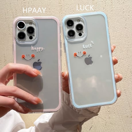 Luck/Happy  iphone13mini/12proケース  カップルお揃い アイフォンSE3/11proカバー ペアコーデ シンプル 透明系カバー[M1900]