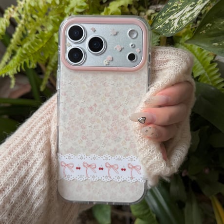 レース/花柄 iPhone17Pro/17ケース 春向け iPhone17ProMax/16Pro/15カバー 花柄カメラカバー 淡色系 [M6130]
