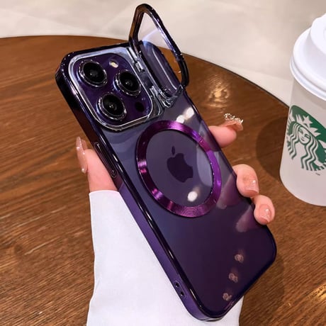 カメラカバー付 Magsafe iPhone15/15proケース スタンド機能 iPhone14Pro/13/12カバー  画質に影響しない 黄ばまない 高透明[M3683]